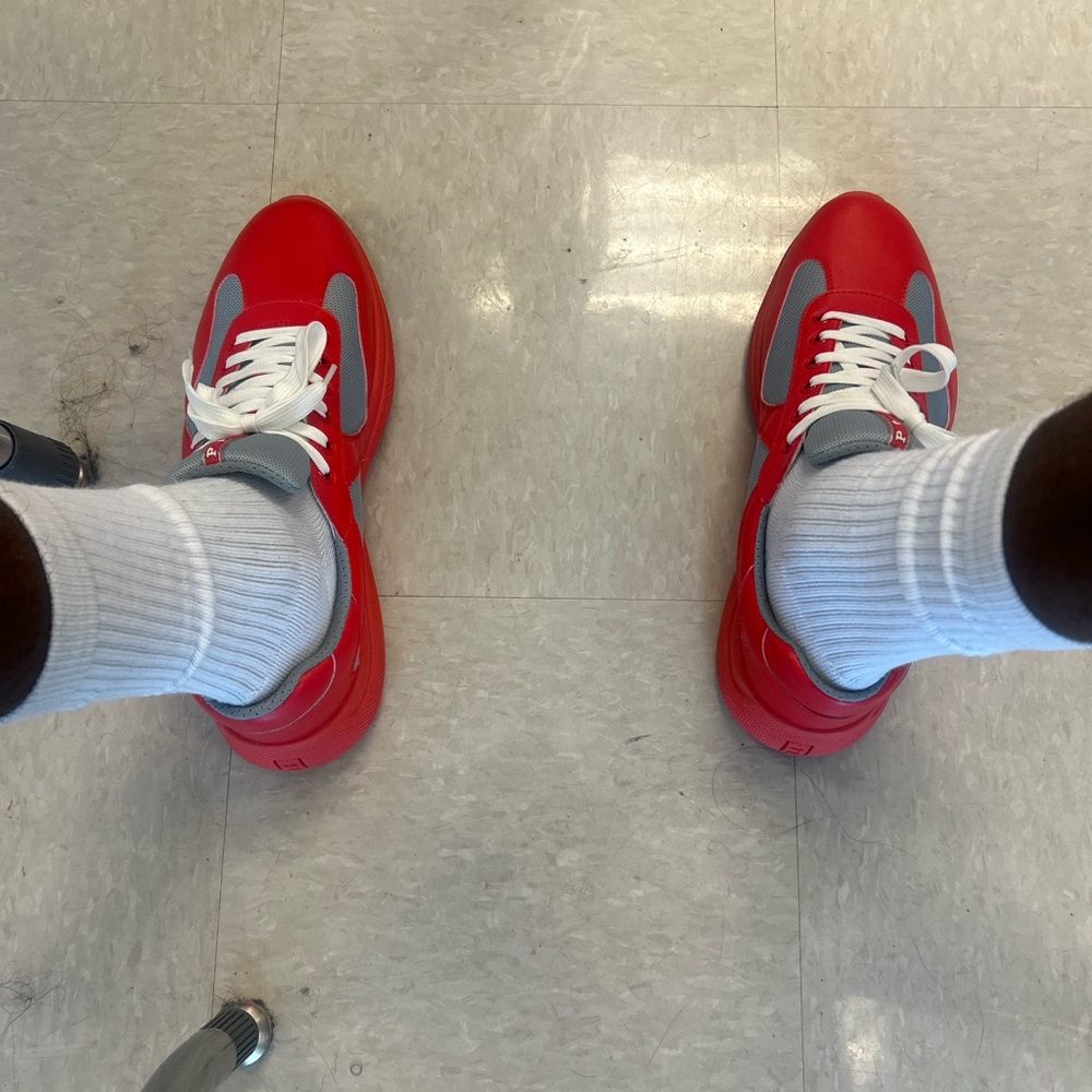 Mens size 12 US/46 EU Red and Gray Prada Milano Sneakers - Picture 3 of 4